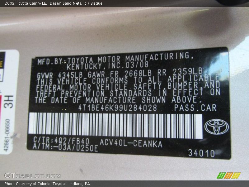 Desert Sand Metallic / Bisque 2009 Toyota Camry LE