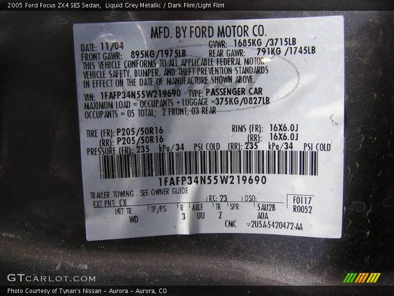 Liquid Grey Metallic / Dark Flint/Light Flint 2005 Ford Focus ZX4 SES Sedan