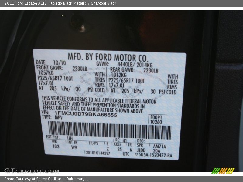 Tuxedo Black Metallic / Charcoal Black 2011 Ford Escape XLT