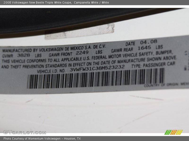 Campanella White / White 2008 Volkswagen New Beetle Triple White Coupe