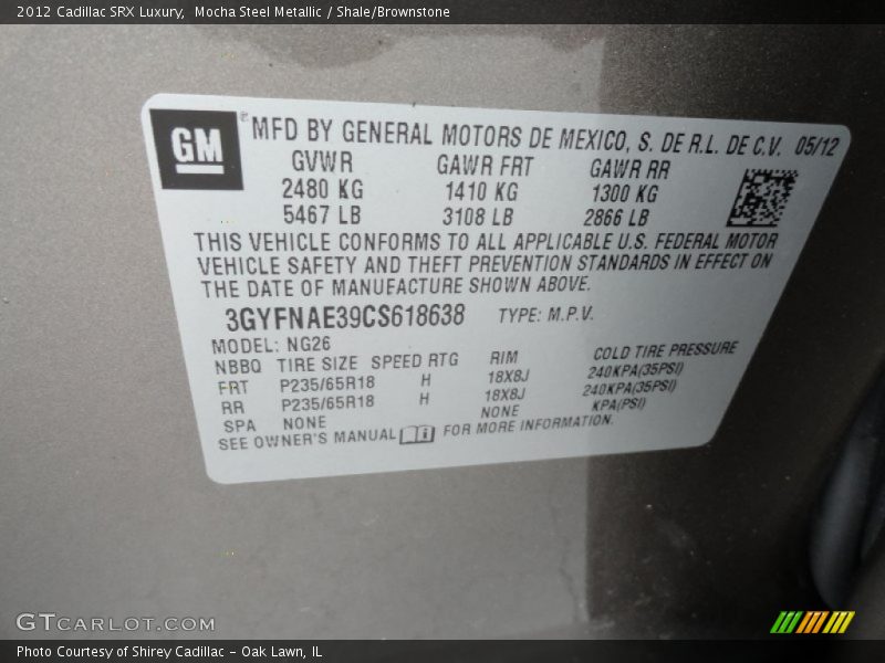 Mocha Steel Metallic / Shale/Brownstone 2012 Cadillac SRX Luxury