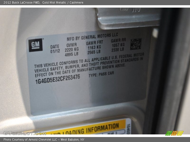 Gold Mist Metallic / Cashmere 2012 Buick LaCrosse FWD