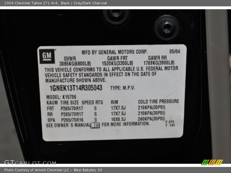 Black / Gray/Dark Charcoal 2004 Chevrolet Tahoe Z71 4x4