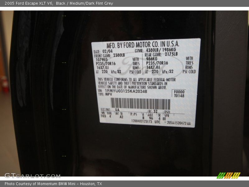 Black / Medium/Dark Flint Grey 2005 Ford Escape XLT V6