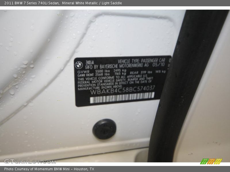 Mineral White Metallic / Light Saddle 2011 BMW 7 Series 740Li Sedan