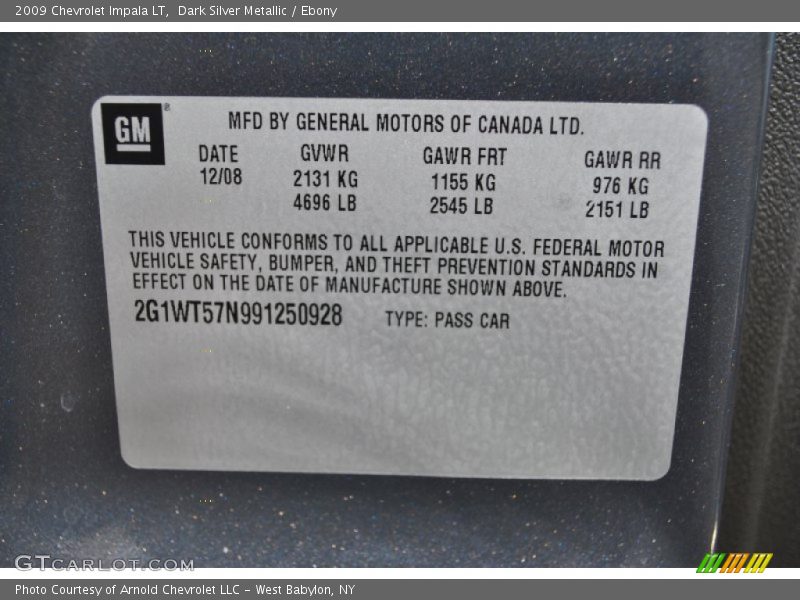 Dark Silver Metallic / Ebony 2009 Chevrolet Impala LT