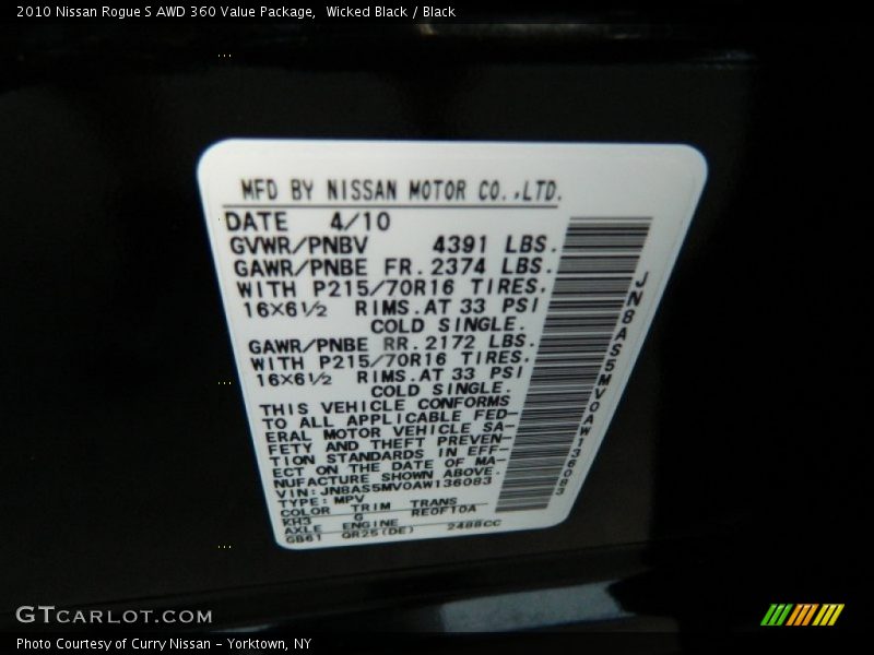 Wicked Black / Black 2010 Nissan Rogue S AWD 360 Value Package