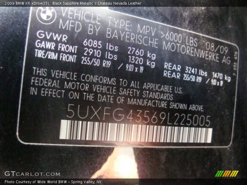 Black Sapphire Metallic / Chateau Nevada Leather 2009 BMW X6 xDrive35i