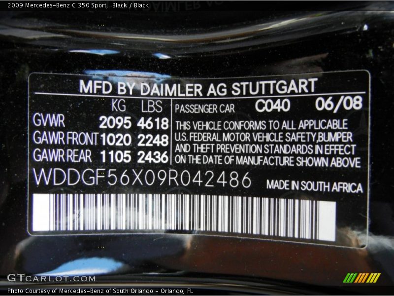 Black / Black 2009 Mercedes-Benz C 350 Sport