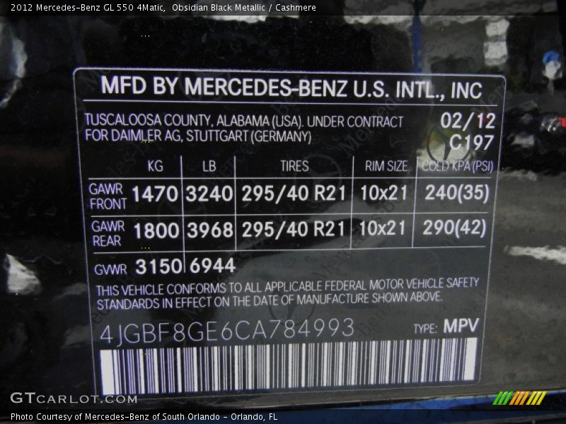 Obsidian Black Metallic / Cashmere 2012 Mercedes-Benz GL 550 4Matic