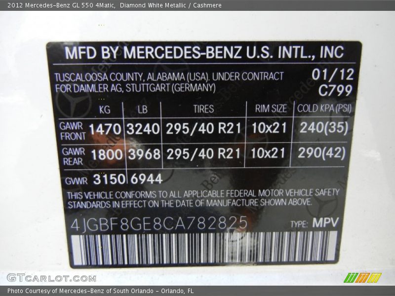 Diamond White Metallic / Cashmere 2012 Mercedes-Benz GL 550 4Matic