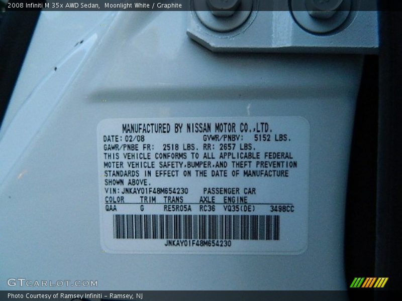 Moonlight White / Graphite 2008 Infiniti M 35x AWD Sedan