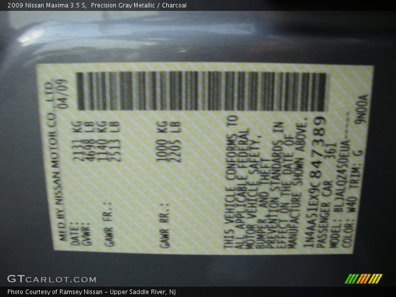 Precision Gray Metallic / Charcoal 2009 Nissan Maxima 3.5 S
