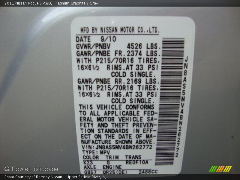 Platinum Graphite / Gray 2011 Nissan Rogue S AWD