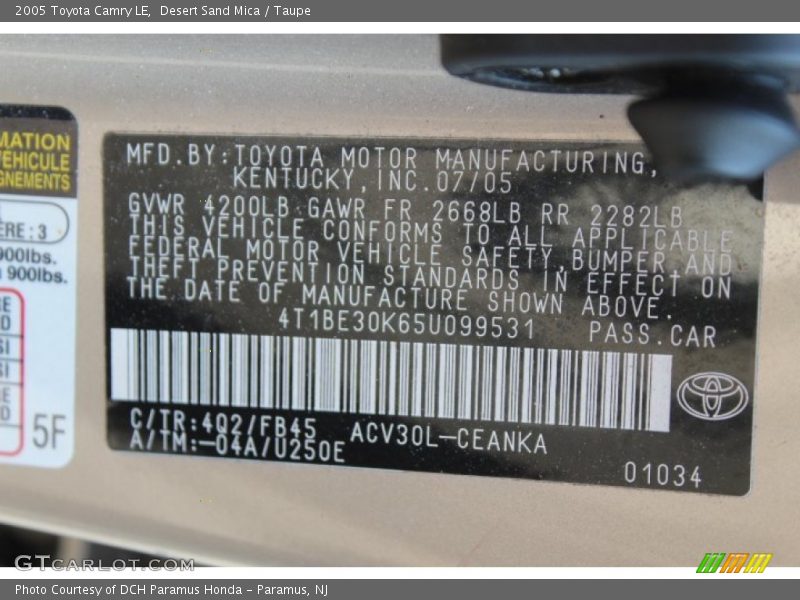 Desert Sand Mica / Taupe 2005 Toyota Camry LE