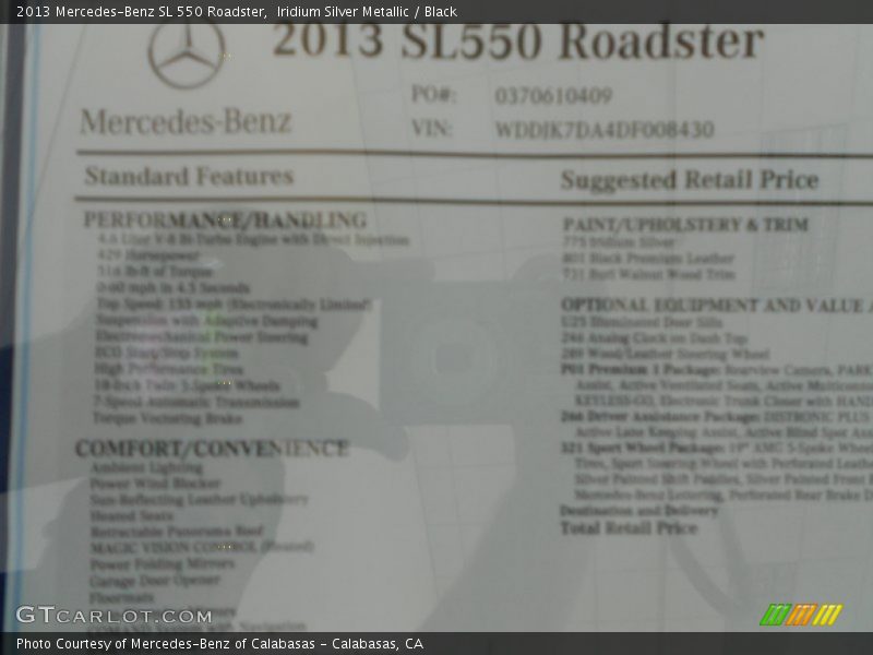 Iridium Silver Metallic / Black 2013 Mercedes-Benz SL 550 Roadster