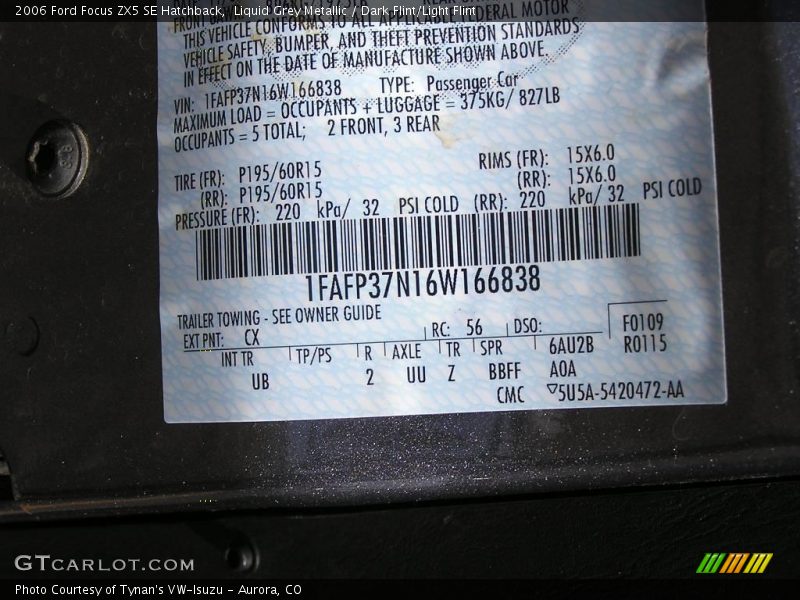 Liquid Grey Metallic / Dark Flint/Light Flint 2006 Ford Focus ZX5 SE Hatchback