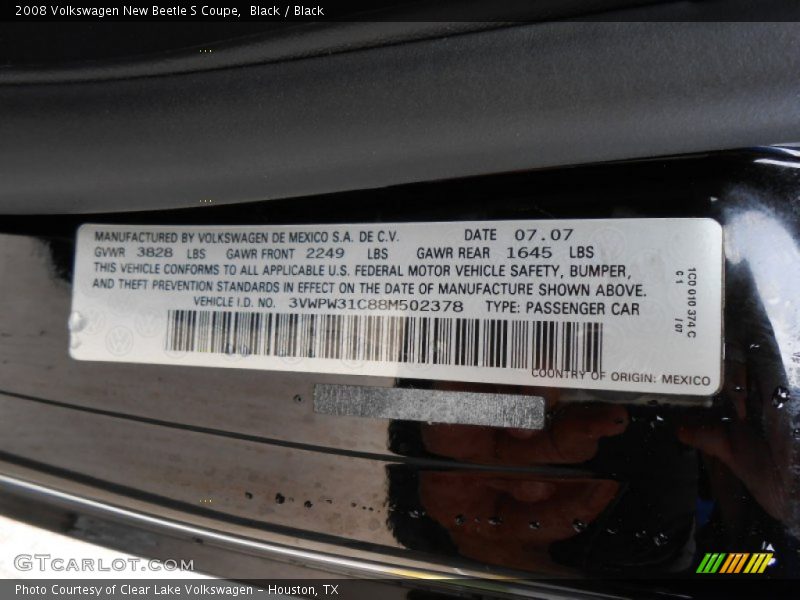 Black / Black 2008 Volkswagen New Beetle S Coupe