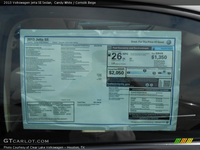 Candy White / Cornsilk Beige 2013 Volkswagen Jetta SE Sedan