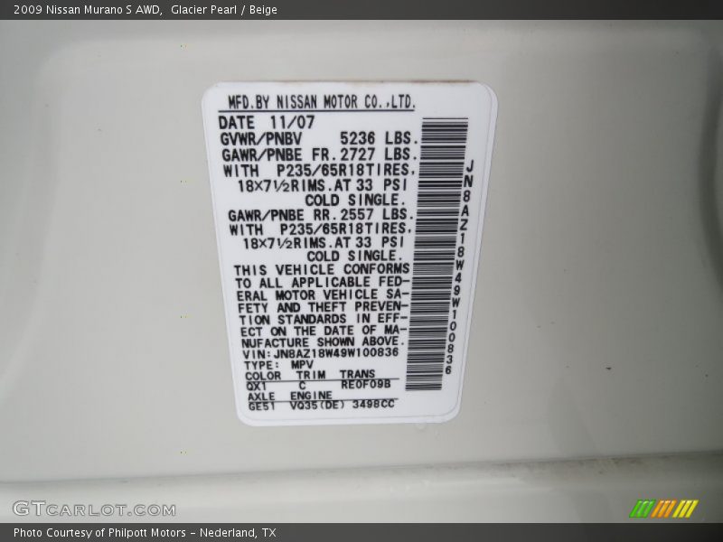 Glacier Pearl / Beige 2009 Nissan Murano S AWD