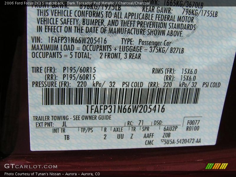 Dark Toreador Red Metallic / Charcoal/Charcoal 2006 Ford Focus ZX3 S Hatchback