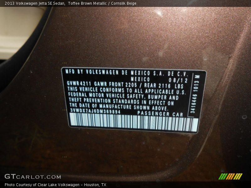 Toffee Brown Metallic / Cornsilk Beige 2013 Volkswagen Jetta SE Sedan