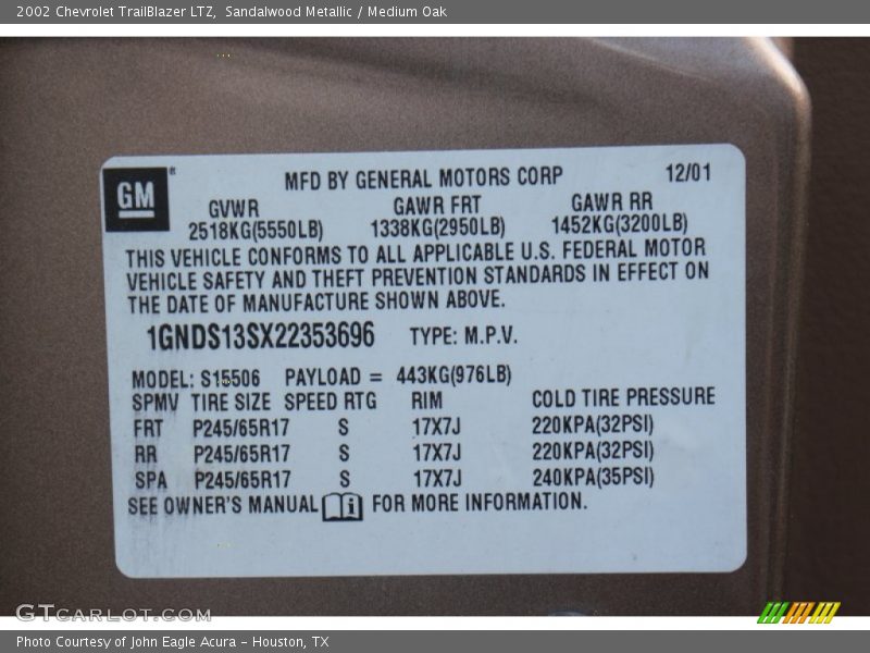 Sandalwood Metallic / Medium Oak 2002 Chevrolet TrailBlazer LTZ