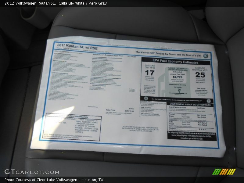 Calla Lily White / Aero Gray 2012 Volkswagen Routan SE