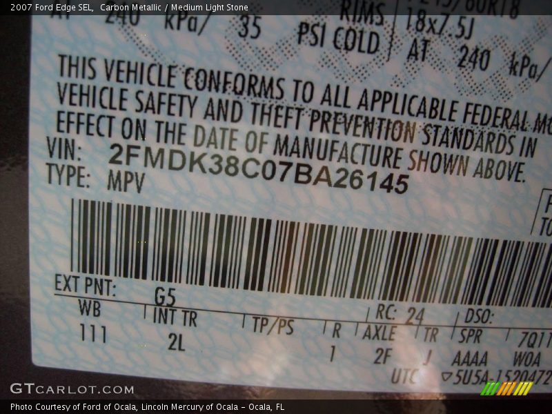 Carbon Metallic / Medium Light Stone 2007 Ford Edge SEL