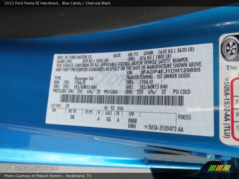 2013 Fiesta SE Hatchback Blue Candy Color Code Z9