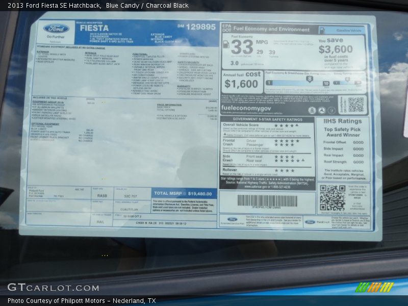  2013 Fiesta SE Hatchback Window Sticker