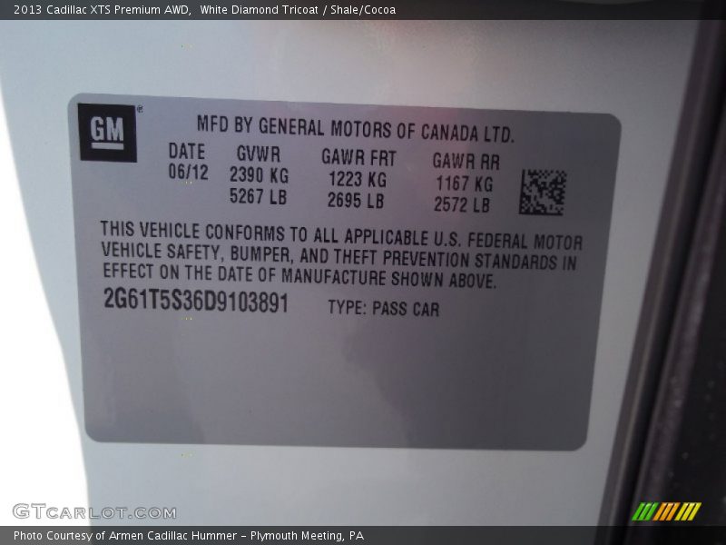 White Diamond Tricoat / Shale/Cocoa 2013 Cadillac XTS Premium AWD
