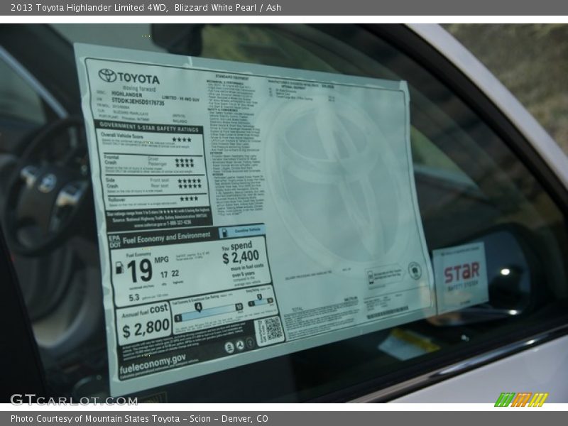 Blizzard White Pearl / Ash 2013 Toyota Highlander Limited 4WD