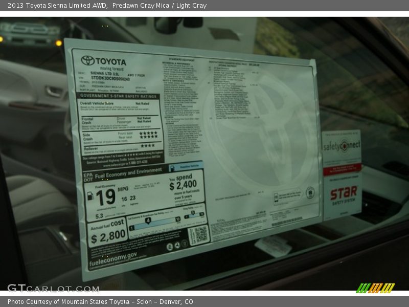 Predawn Gray Mica / Light Gray 2013 Toyota Sienna Limited AWD