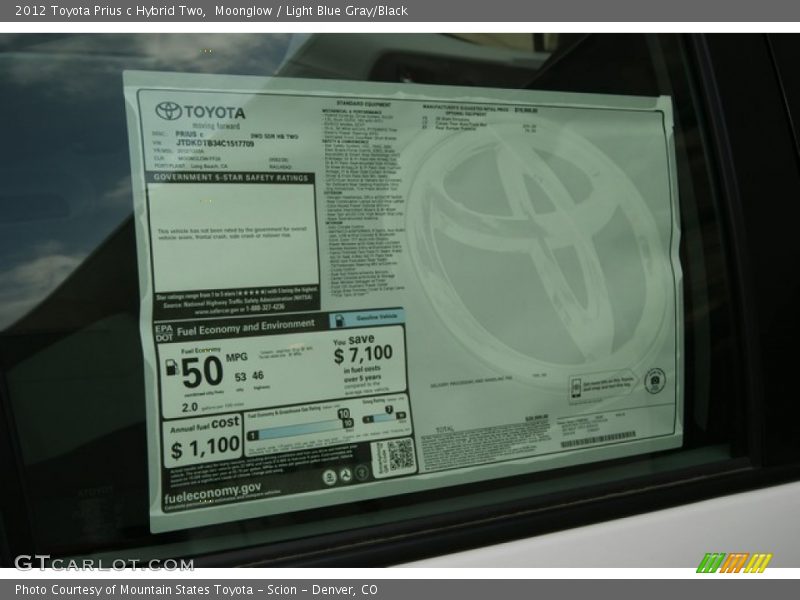 Moonglow / Light Blue Gray/Black 2012 Toyota Prius c Hybrid Two
