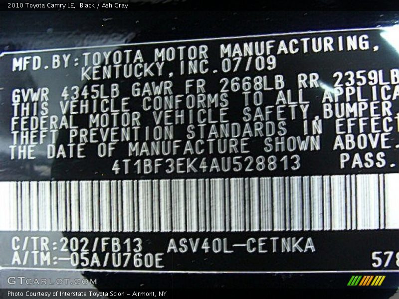 Black / Ash Gray 2010 Toyota Camry LE