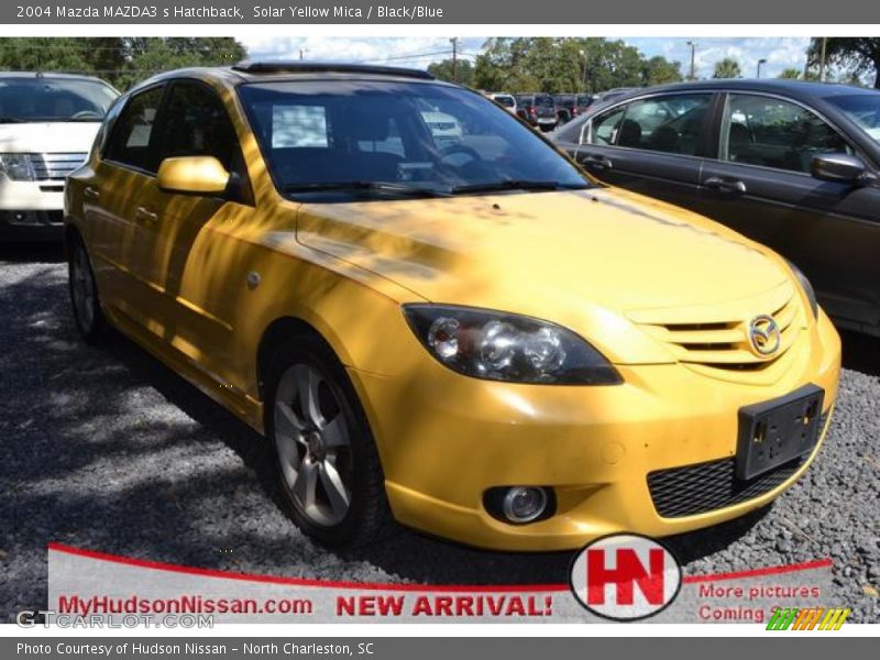 Solar Yellow Mica / Black/Blue 2004 Mazda MAZDA3 s Hatchback