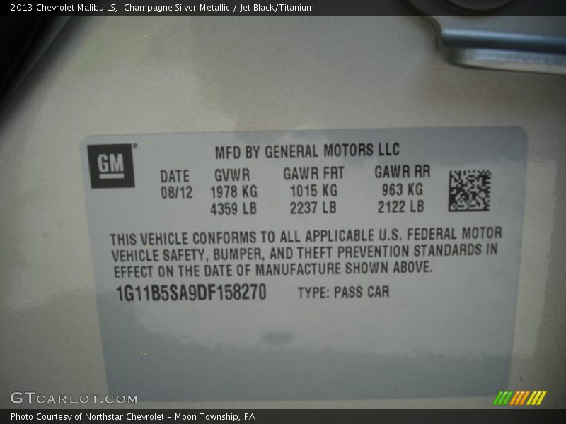 Champagne Silver Metallic / Jet Black/Titanium 2013 Chevrolet Malibu LS
