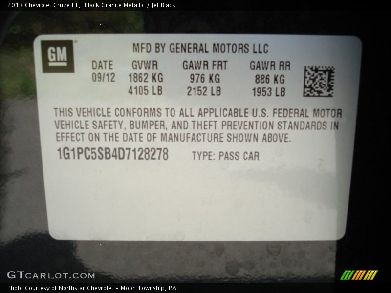 Black Granite Metallic / Jet Black 2013 Chevrolet Cruze LT