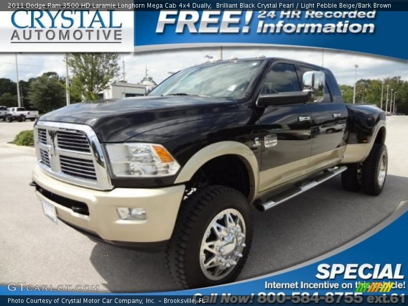 Brilliant Black Crystal Pearl / Light Pebble Beige/Bark Brown 2011 Dodge Ram 3500 HD Laramie Longhorn Mega Cab 4x4 Dually