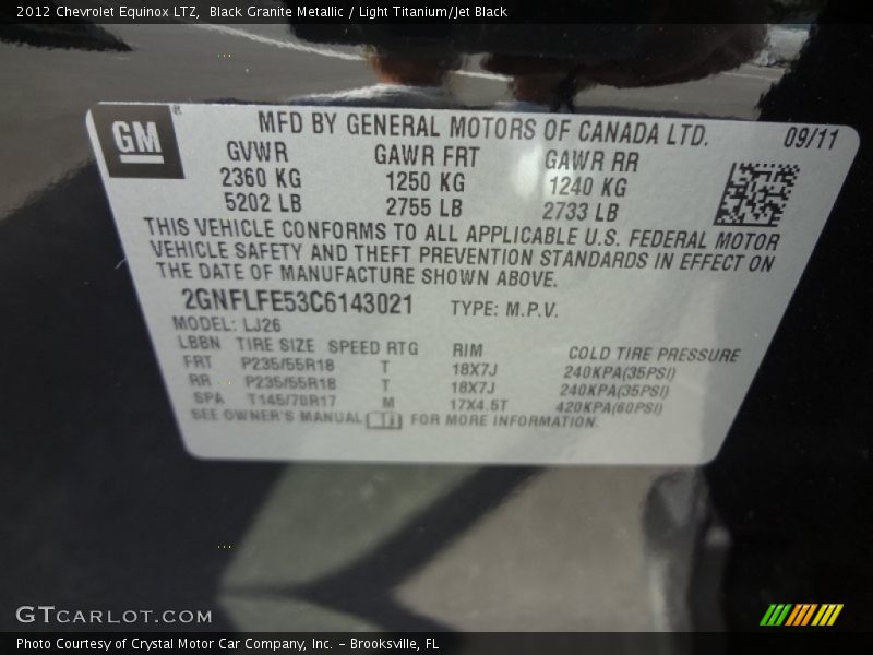 Black Granite Metallic / Light Titanium/Jet Black 2012 Chevrolet Equinox LTZ