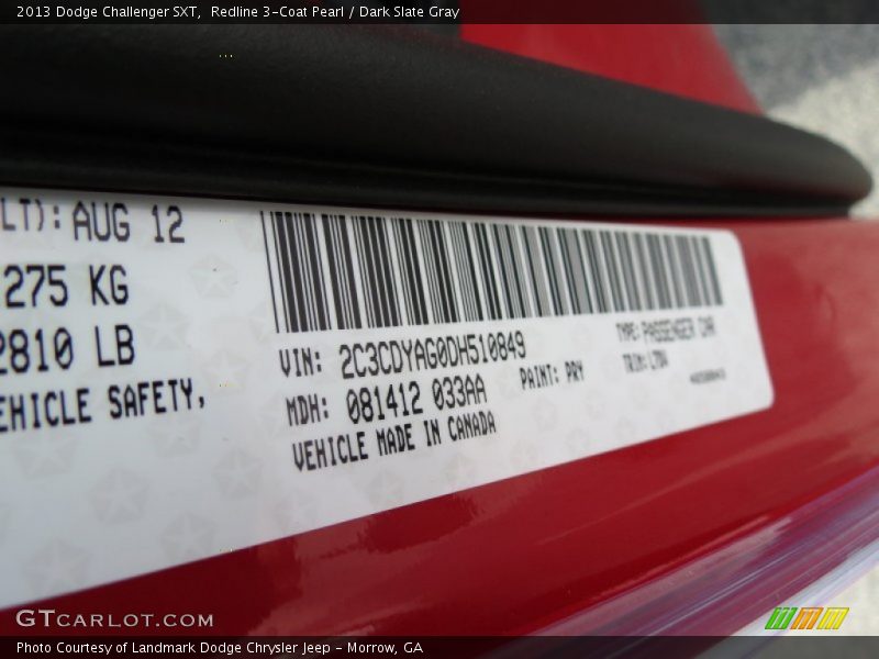 Redline 3-Coat Pearl / Dark Slate Gray 2013 Dodge Challenger SXT
