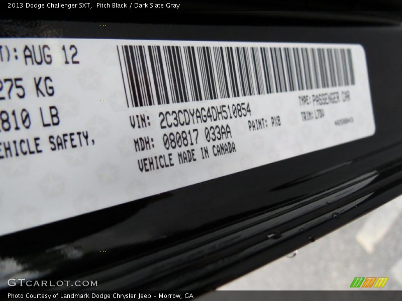 Pitch Black / Dark Slate Gray 2013 Dodge Challenger SXT