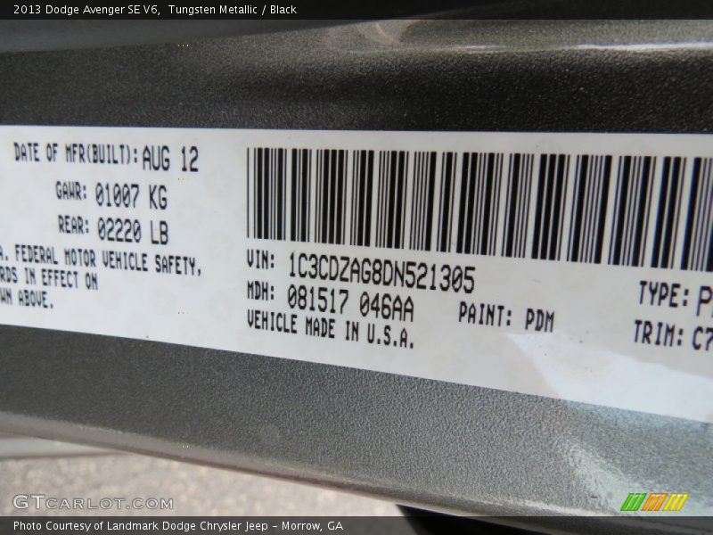 2013 Avenger SE V6 Tungsten Metallic Color Code PDM