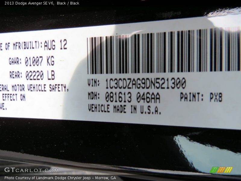 Black / Black 2013 Dodge Avenger SE V6