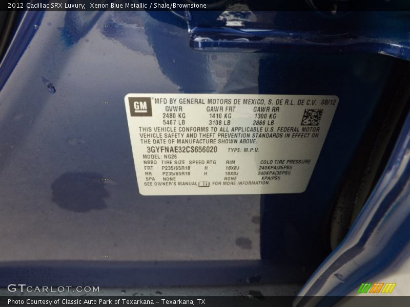 Xenon Blue Metallic / Shale/Brownstone 2012 Cadillac SRX Luxury
