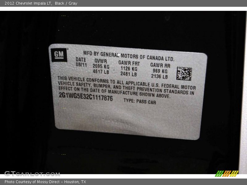 Black / Gray 2012 Chevrolet Impala LT