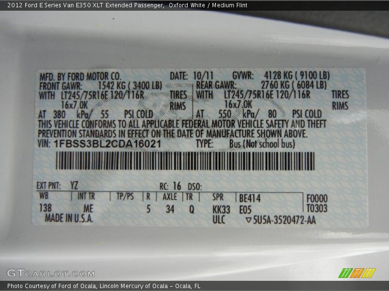 Oxford White / Medium Flint 2012 Ford E Series Van E350 XLT Extended Passenger