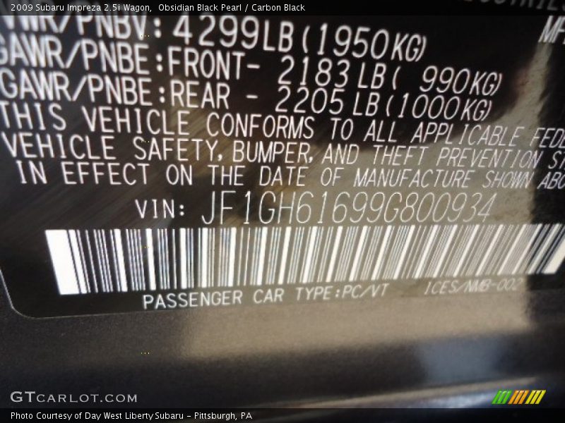 Obsidian Black Pearl / Carbon Black 2009 Subaru Impreza 2.5i Wagon