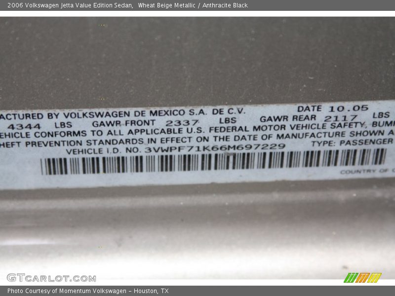 Wheat Beige Metallic / Anthracite Black 2006 Volkswagen Jetta Value Edition Sedan